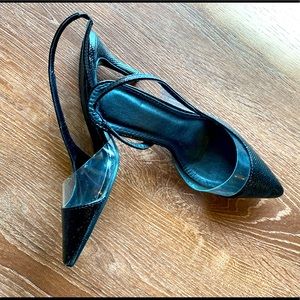 Black & Clear Vinyl Sling-back Heels, Size 6.5 / 37